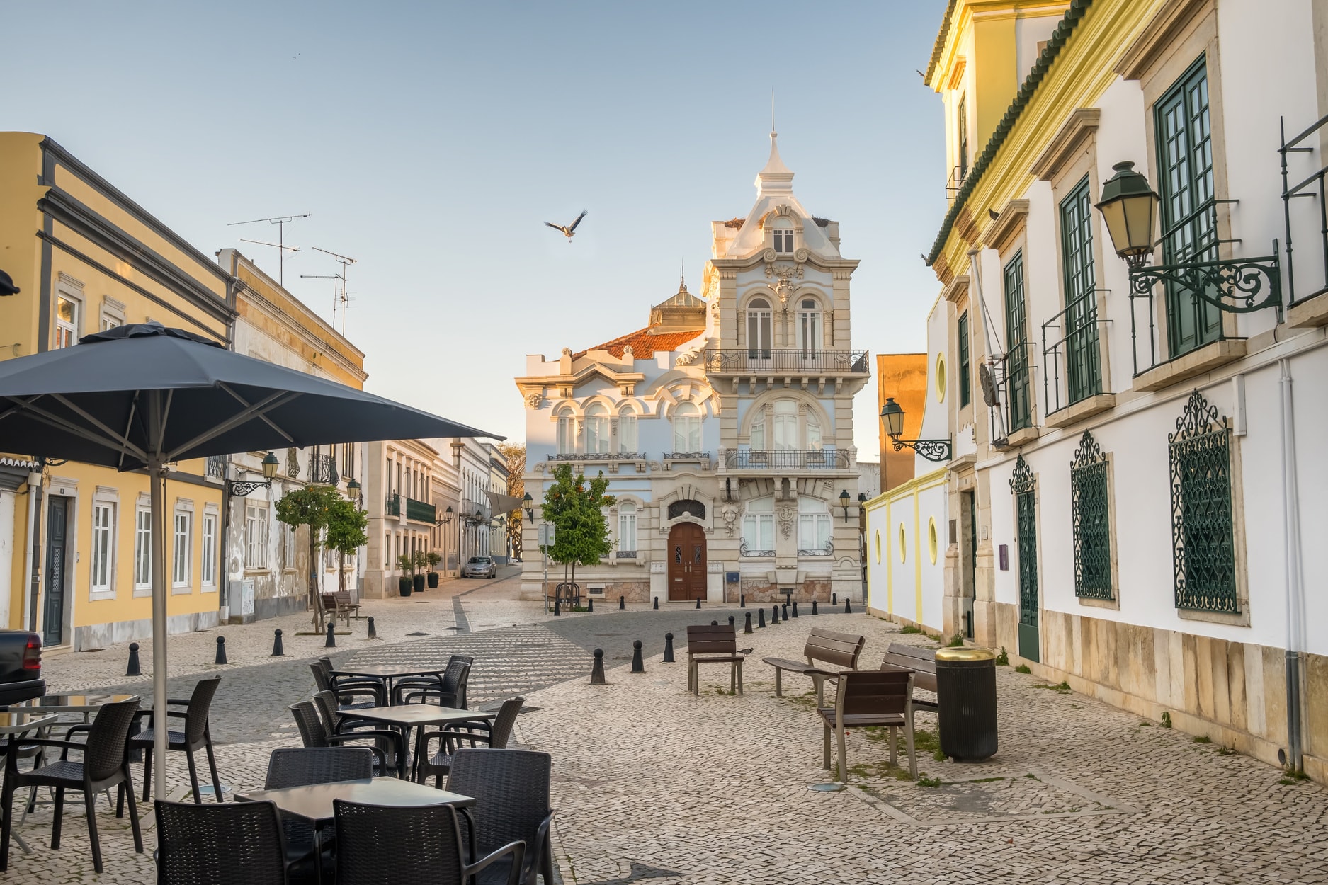 Historic café terraces in Loulé