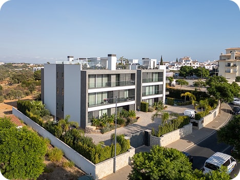 Aerial drone view of an Algarve residential development