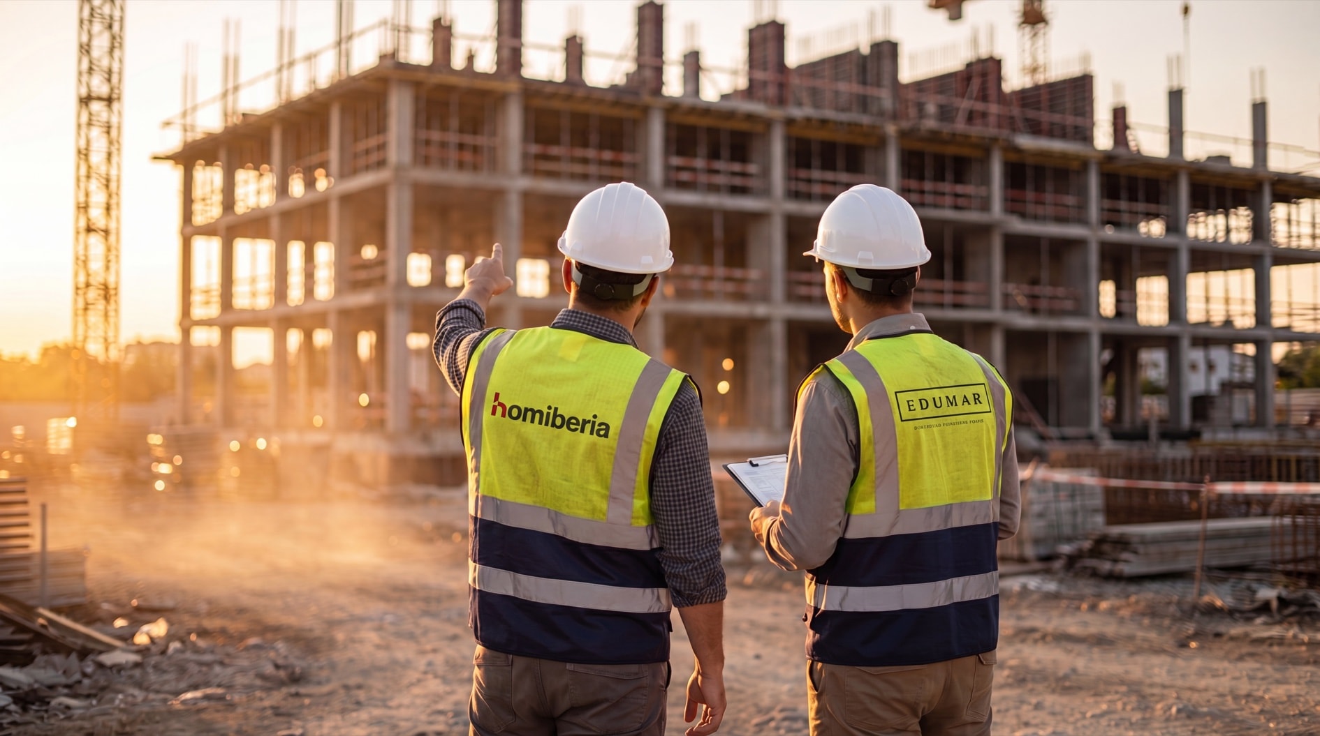 Two developers reviewing plans at a construction site